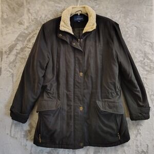 Mackintosh New England Dark Blue Coat with Faux Fur Collar Women's L‎ Adjustable